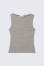Grey & White Stripes - Annie Striped Sleeveless Boat-Neck Top - 3