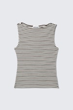 Grey & White Stripes - Annie Striped Sleeveless Boat-Neck Top - 3