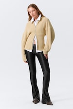 Beige - Langer Strickhoodie mit Reißverschluss - 2