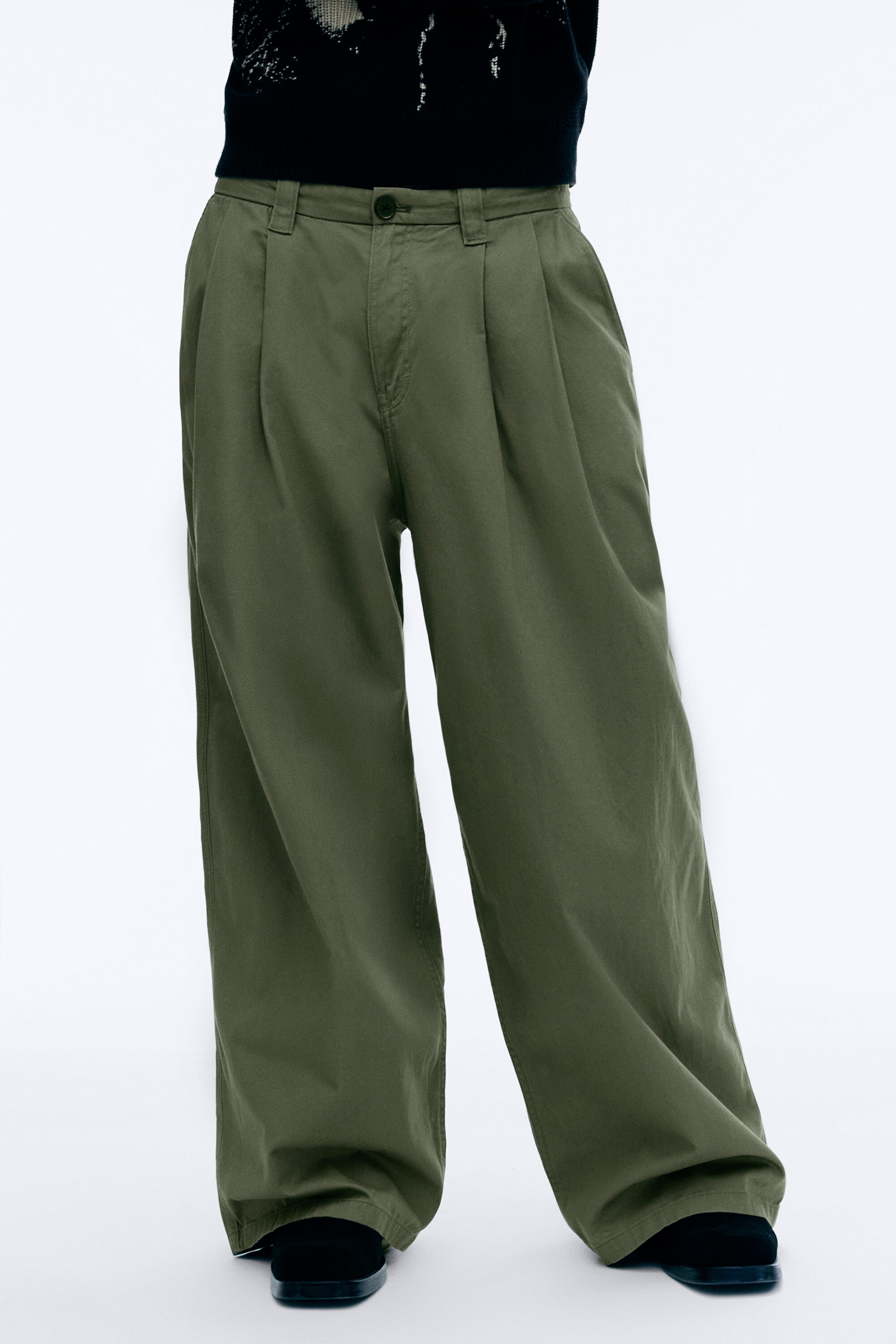 Dusty Khaki Green - Otis Baggy Pleated Twill Chinos - 2