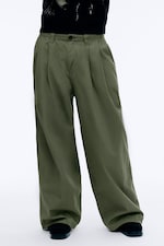 Dusty Khaki Green - Otis Baggy Pleated Twill Chinos - 2