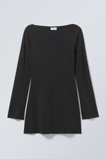 Zwart - Era mini-jurk met boothals - 0