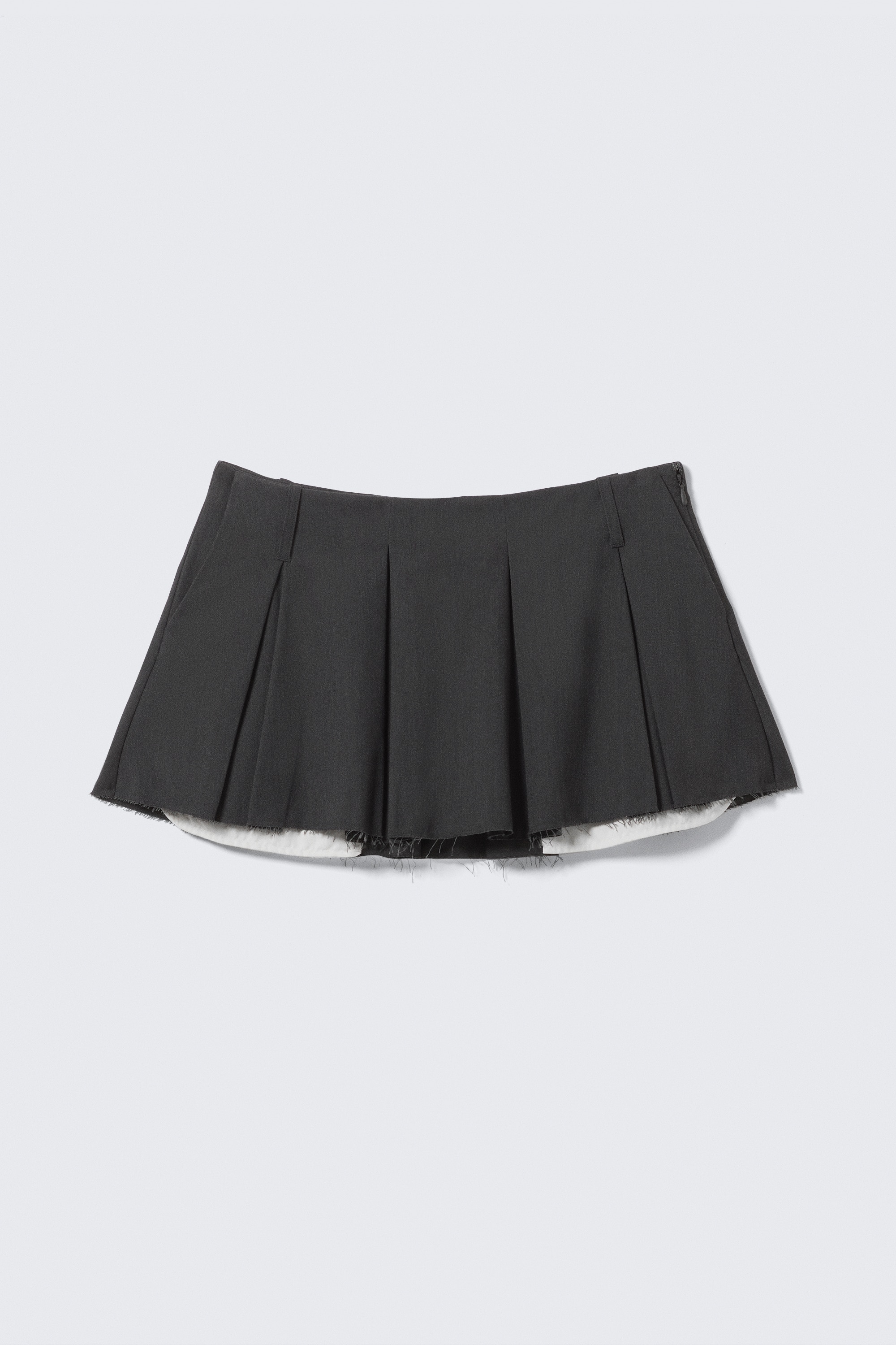 Pleated Mini Suiting Skirt - Dark Grey Melange/Striped Dark Brown