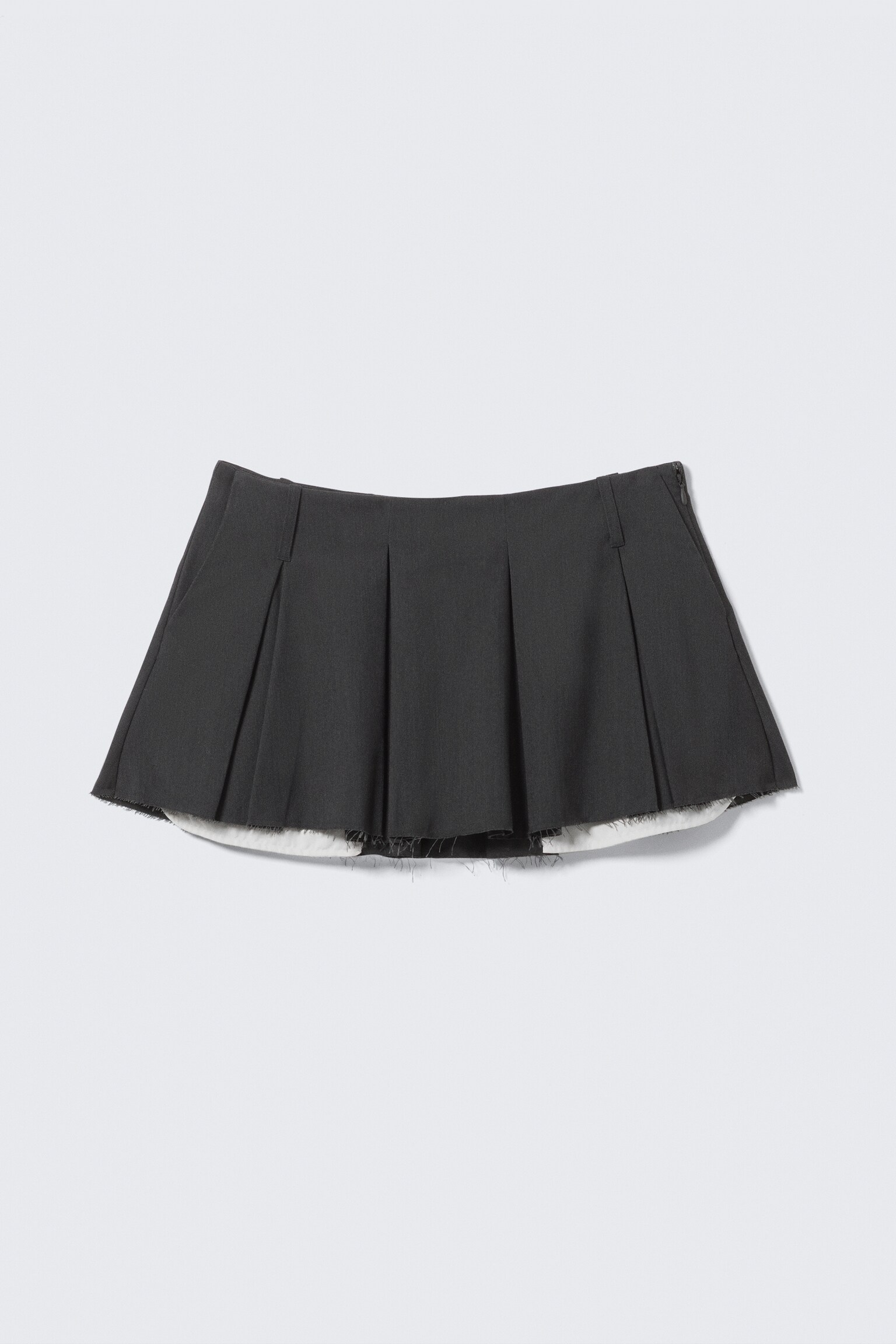 Pleated Mini Suiting Skirt - Dark Grey Melange/Striped Dark Brown - 2