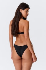 Black - Mid-Rise Ruched Brazilian Bikini Bottoms - 2