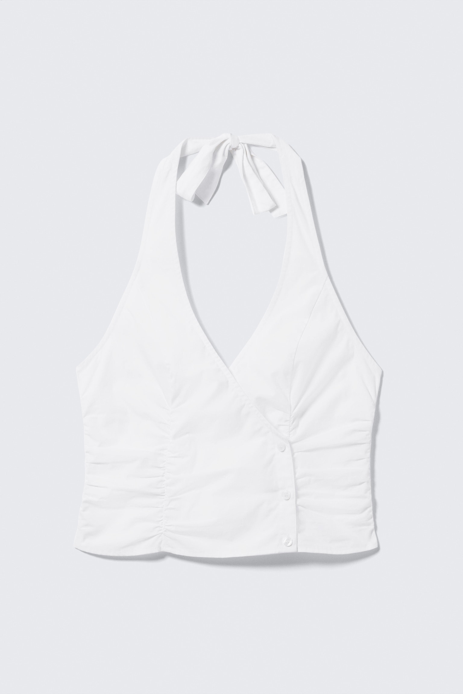 V-neck Cotton Halter Top - White - 2