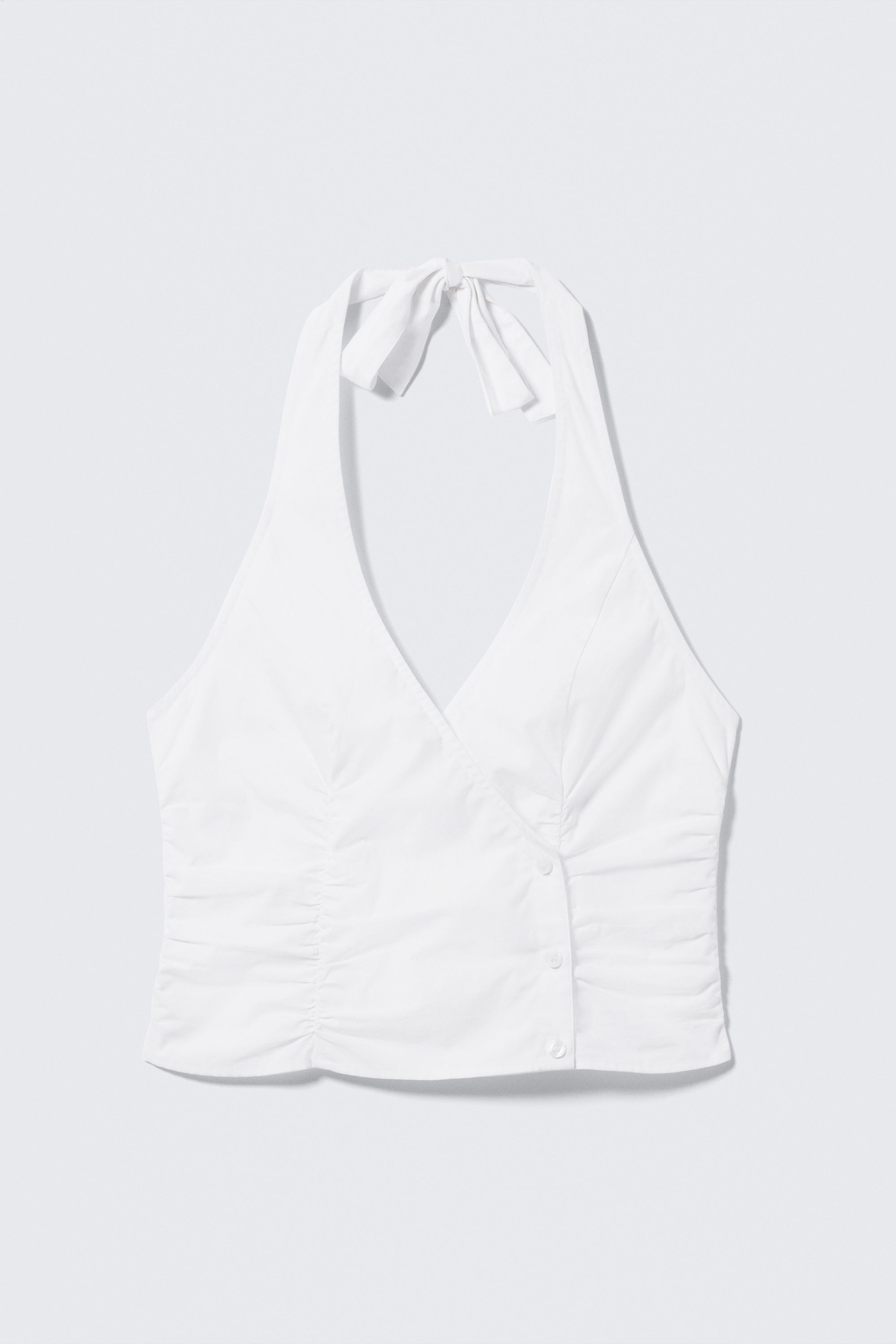 White - V-neck Cotton Halter Top - 4
