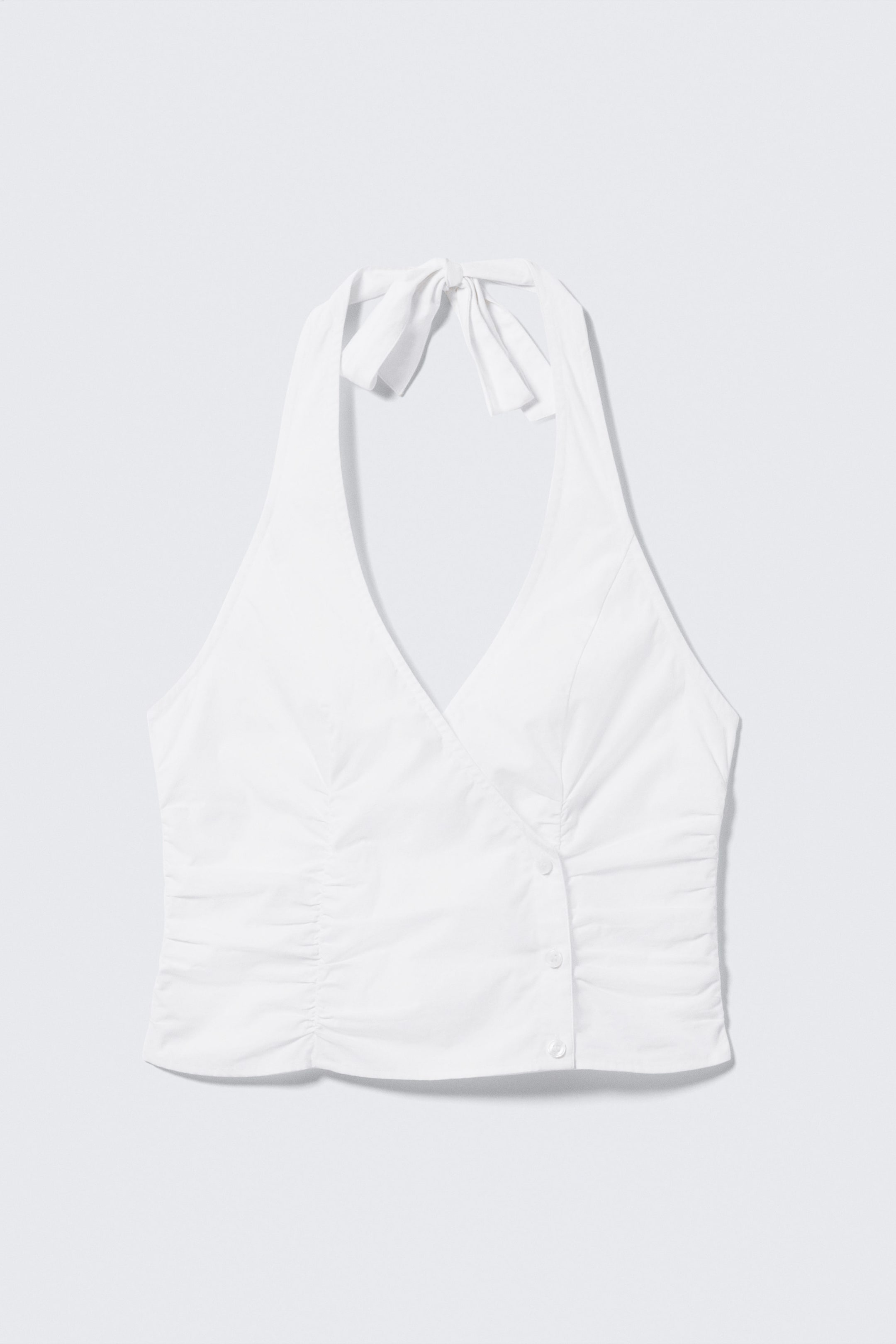 White - V-neck Cotton Halter Top - 1