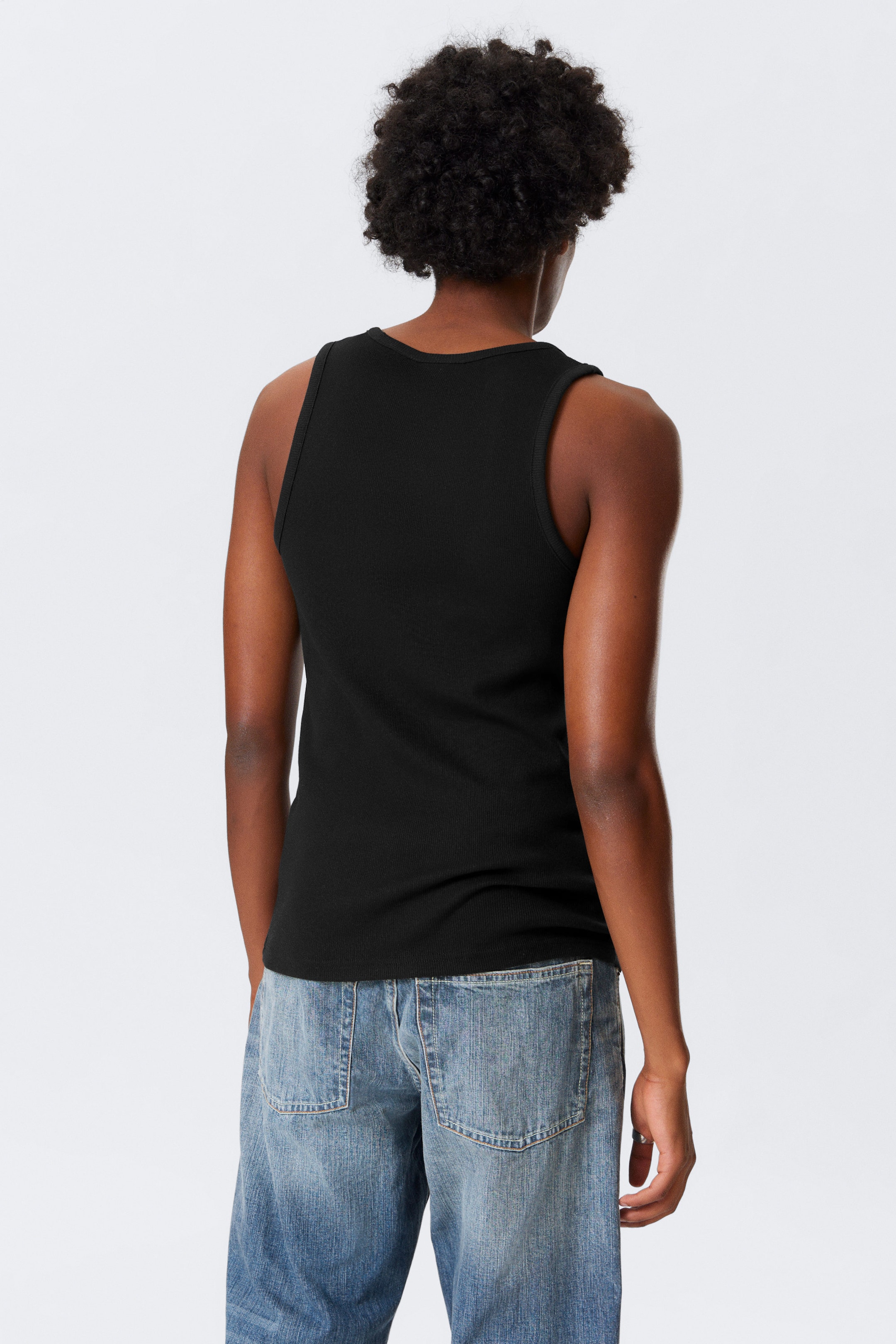 Schwarz - Klassisches geripptes Tanktop - 2