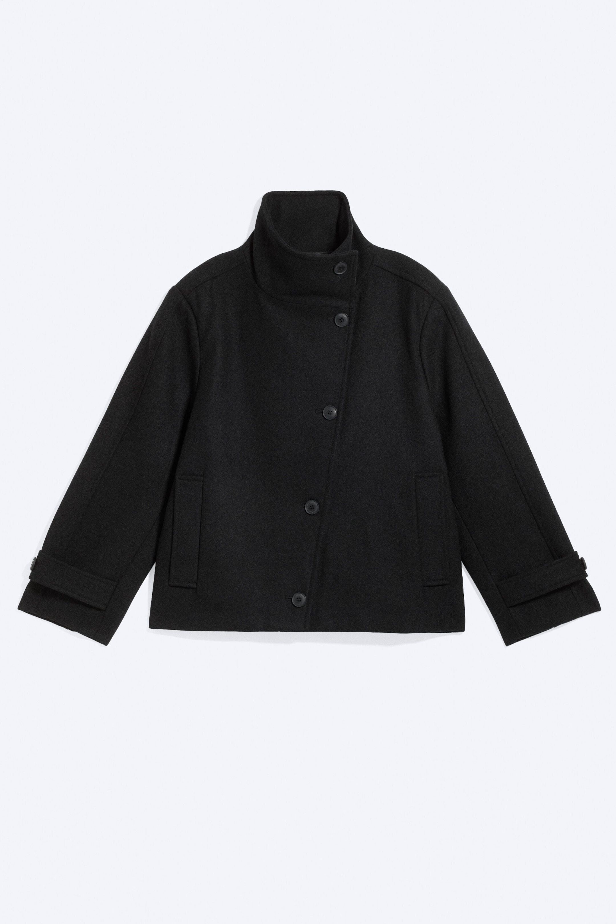 Black - Funnel collar wool-blend jacket - 5