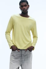 Dusty Lime - Shrunken Long-Sleeved Cotton T-shirt - 0