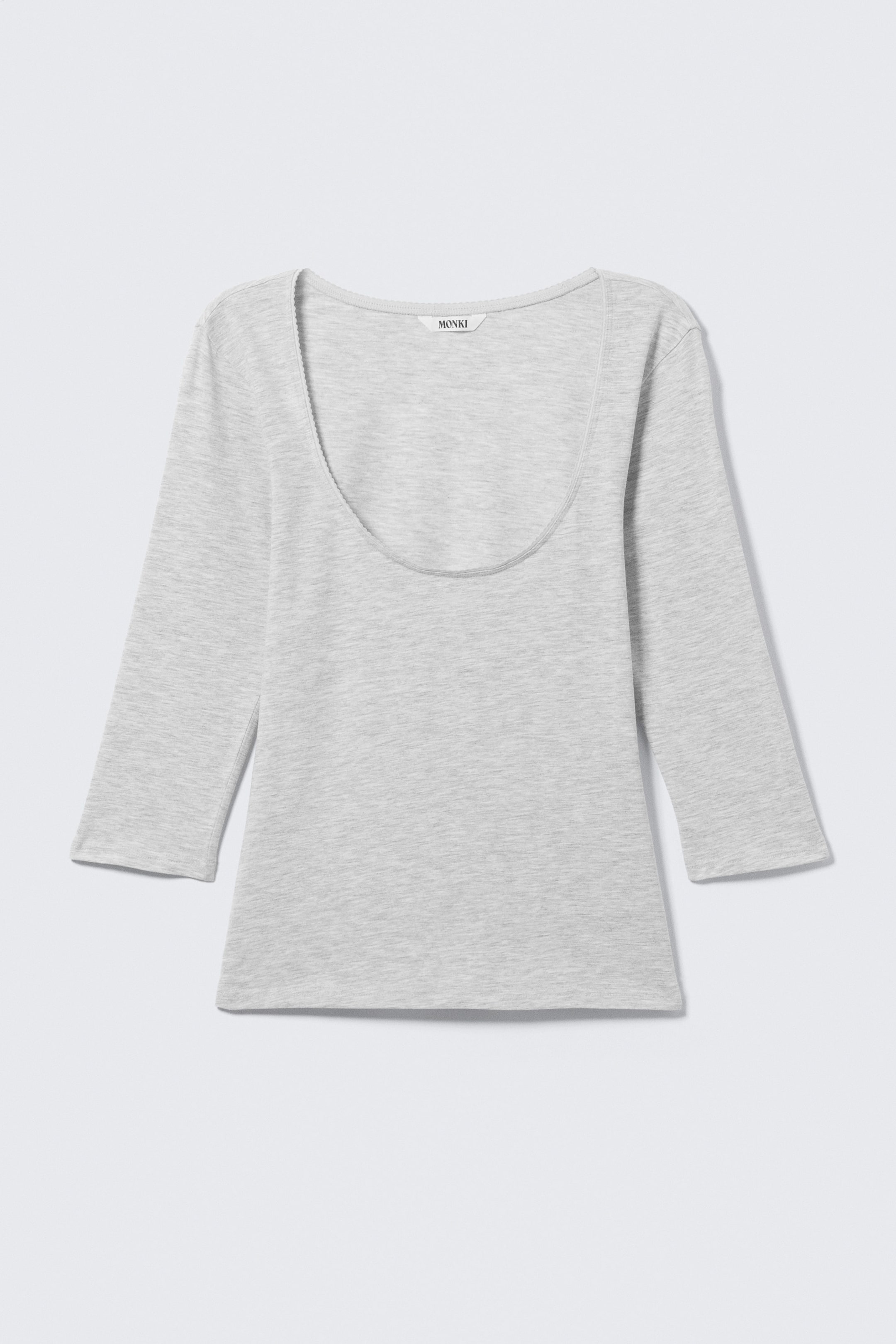 Gråmelerad - Fitted Three-Quarter Sleeve Top - 3