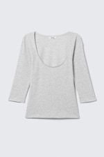 Gråmelerad - Fitted Three-Quarter Sleeve Top - 3