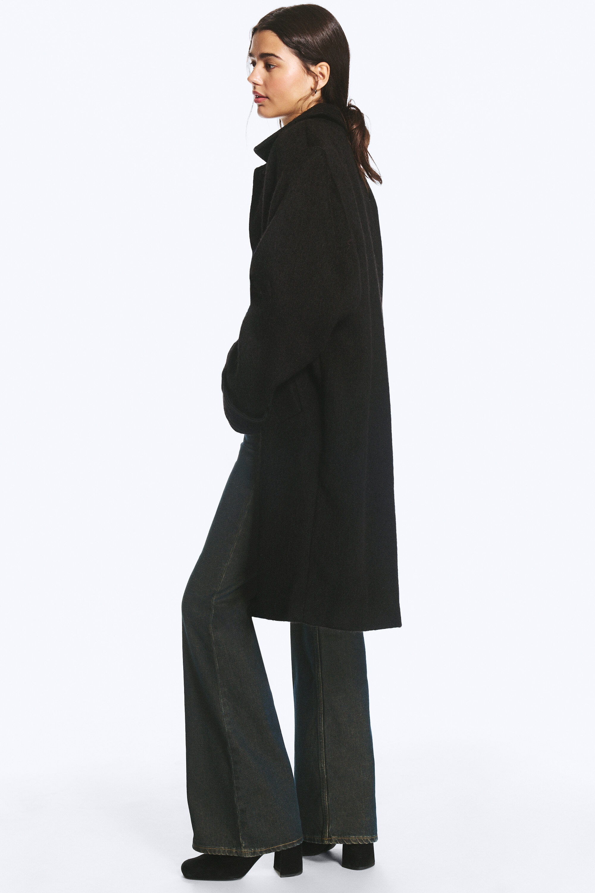 knee-length single-breasted coat - Black | Monki WW