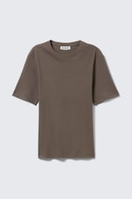 Washed Dark Mole - Classic Slim Ribbed Cotton T-shirt - 0