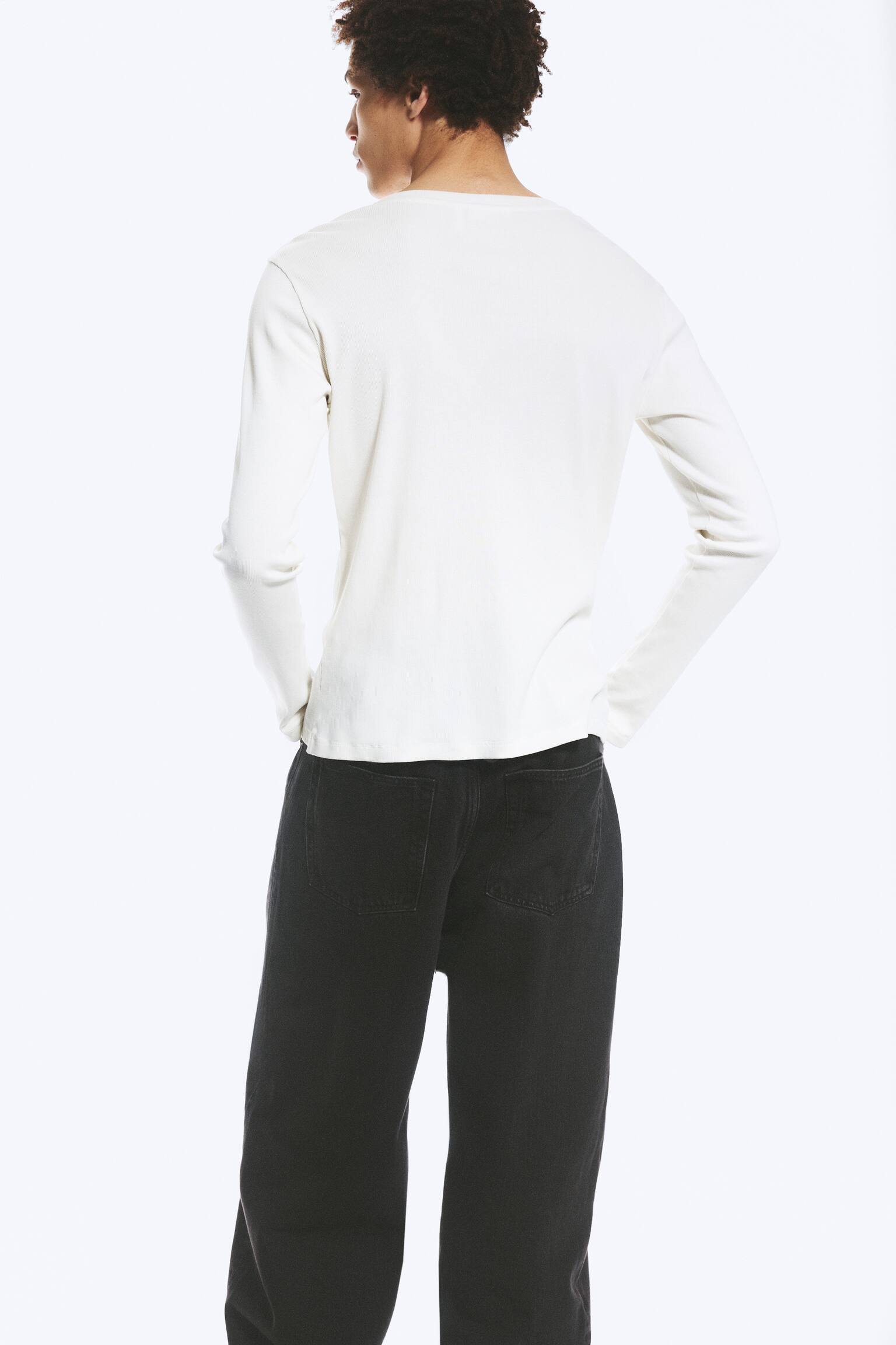 T-shirt Henley manches longues-Blanc cendré - 3