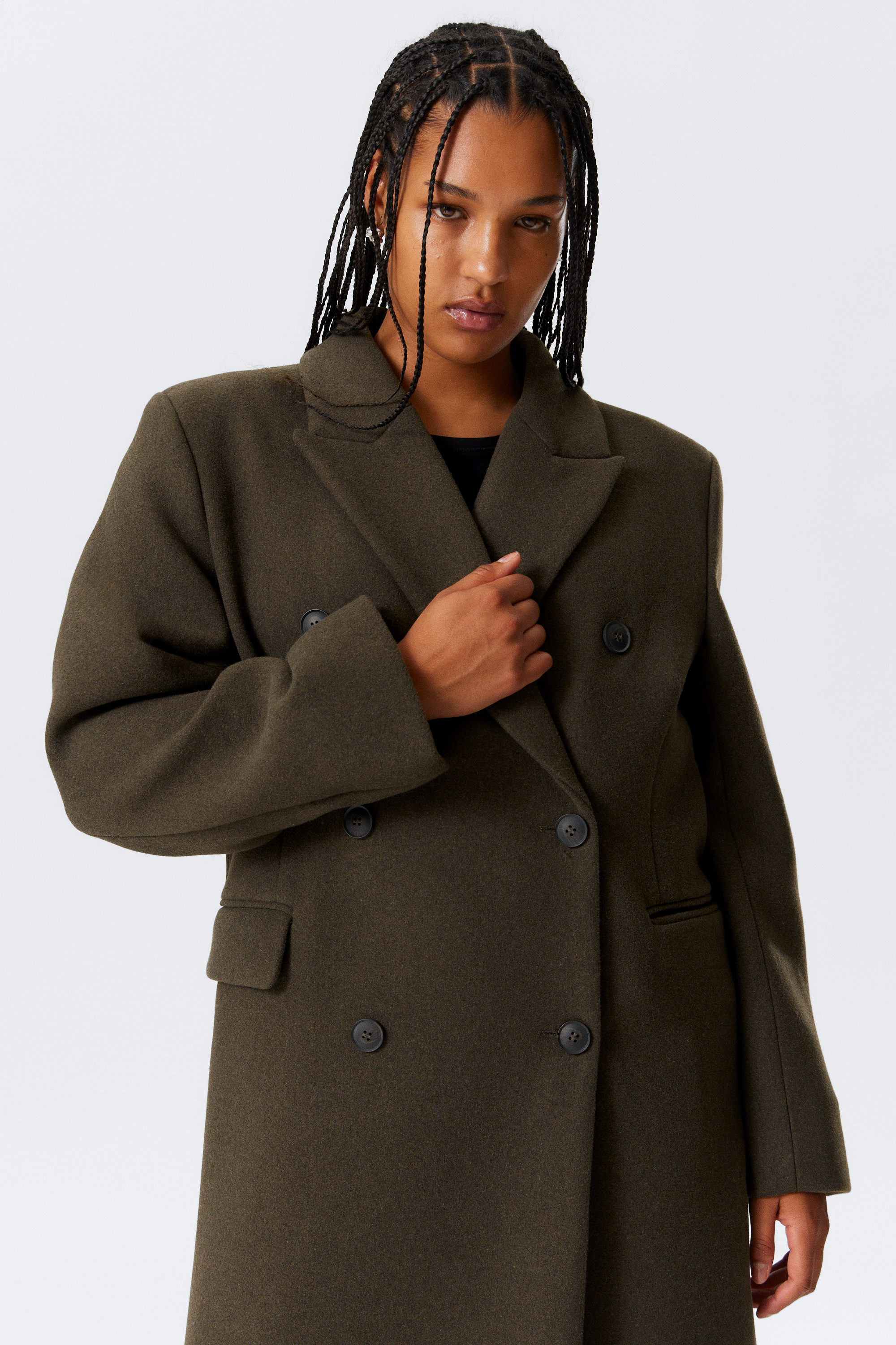 Dark Khaki Green - Oversized Knee-Length Wool-Blend Coat - 2