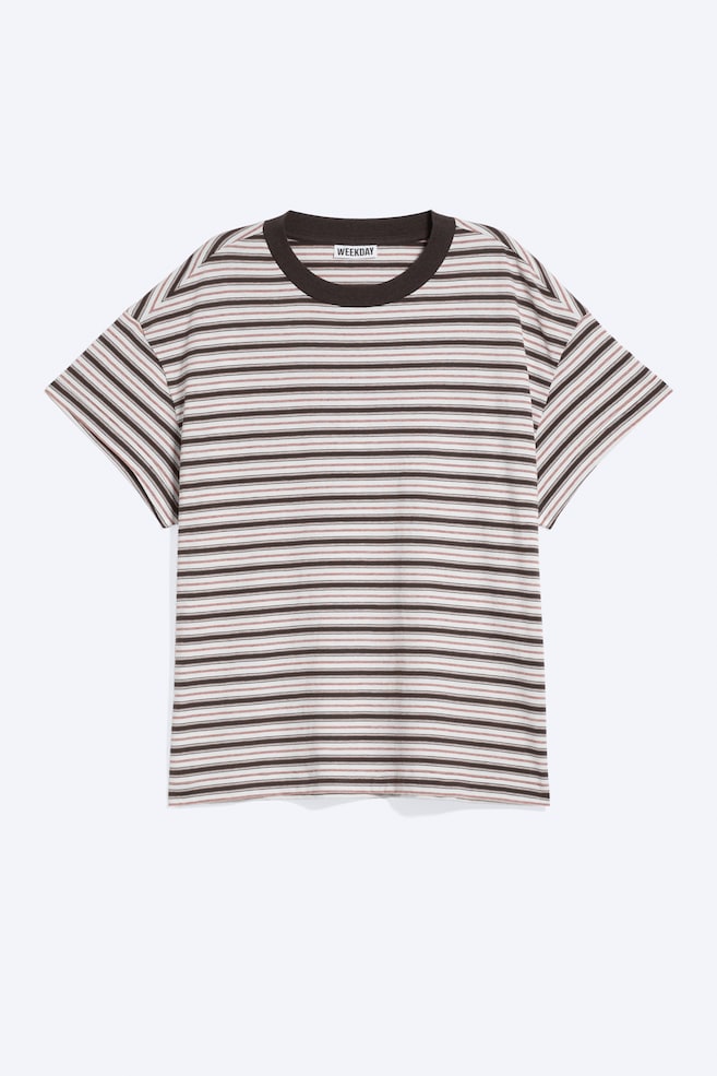 T-shirt boxy in cotone con maniche ad aletta - Marrone/bianco/arancione a righe/Blu a righe/Talpa polvere chiara/Nero slavato - 1