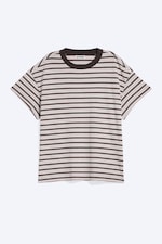 Striped Brown/White/Orange - Cap-Sleeved Boxy Cotton T-shirt - 0