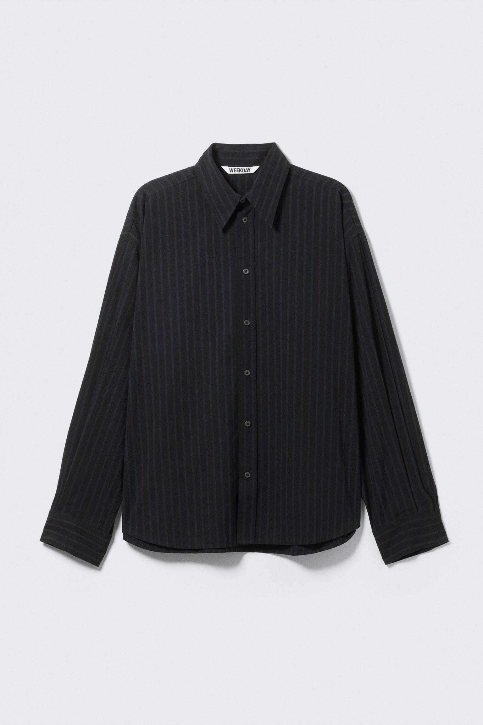 Oversized Button-Up Poplin Shirt - Black - Dark Blue Stripes - 2