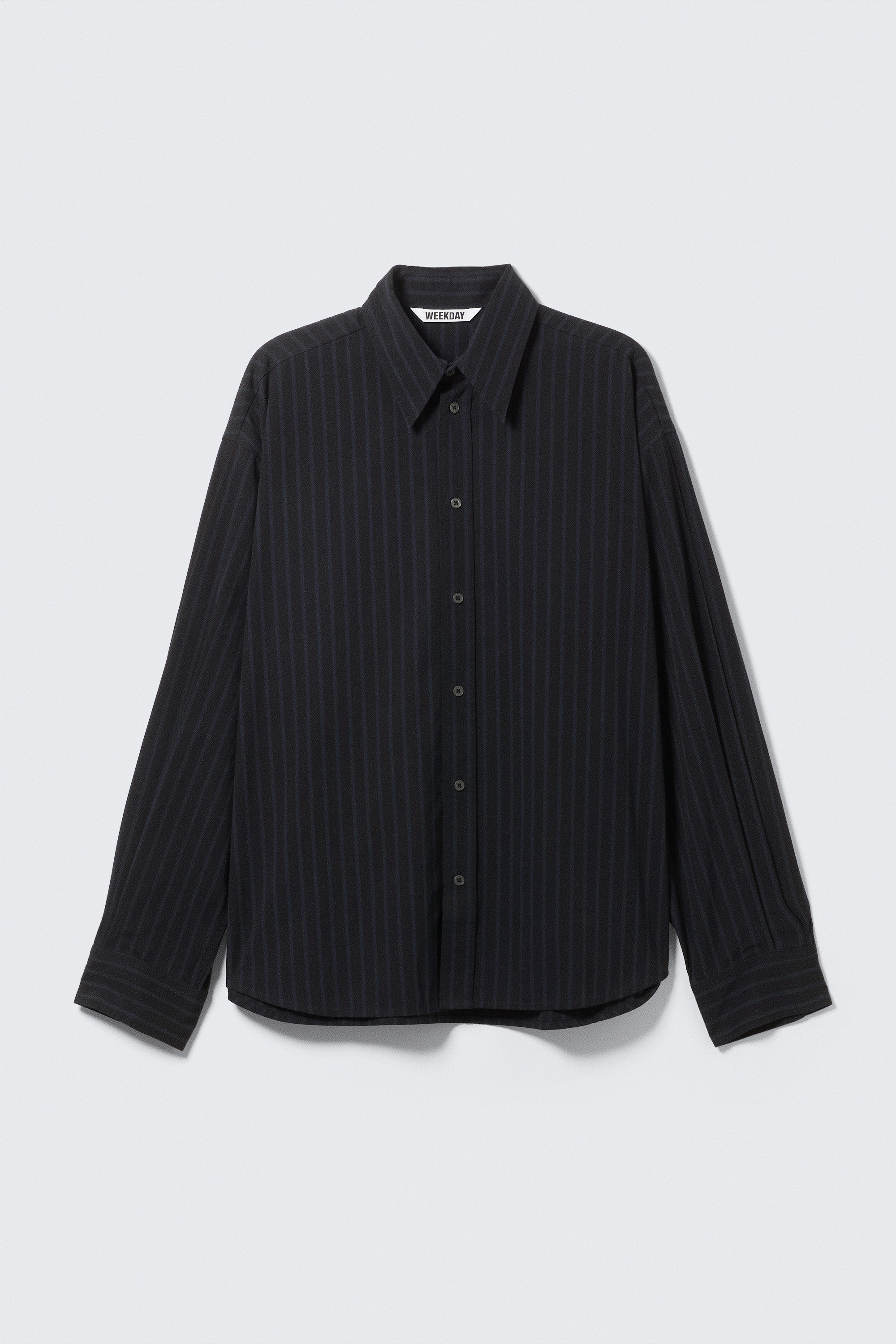 Black - Dark Blue Stripes - Oversized Button-Up Poplin Shirt - 5