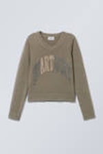 Washed Beige - Heartbeat - Knitted Patch-Print Cotton Sweater - 0