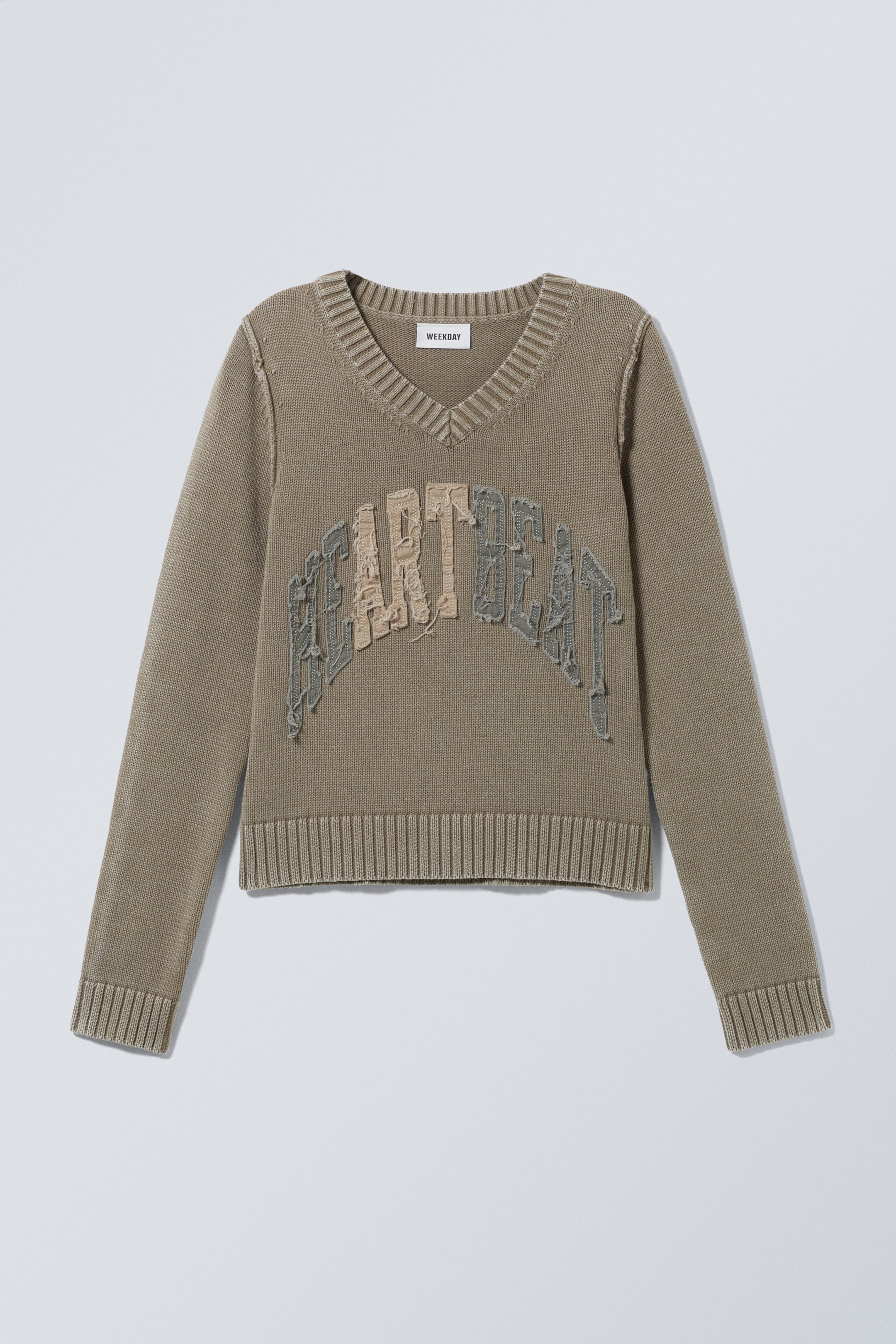 Verwaschenes Beige - Heartbeat - Strickpullover aus Baumwolle mit Patch-Print - 1
