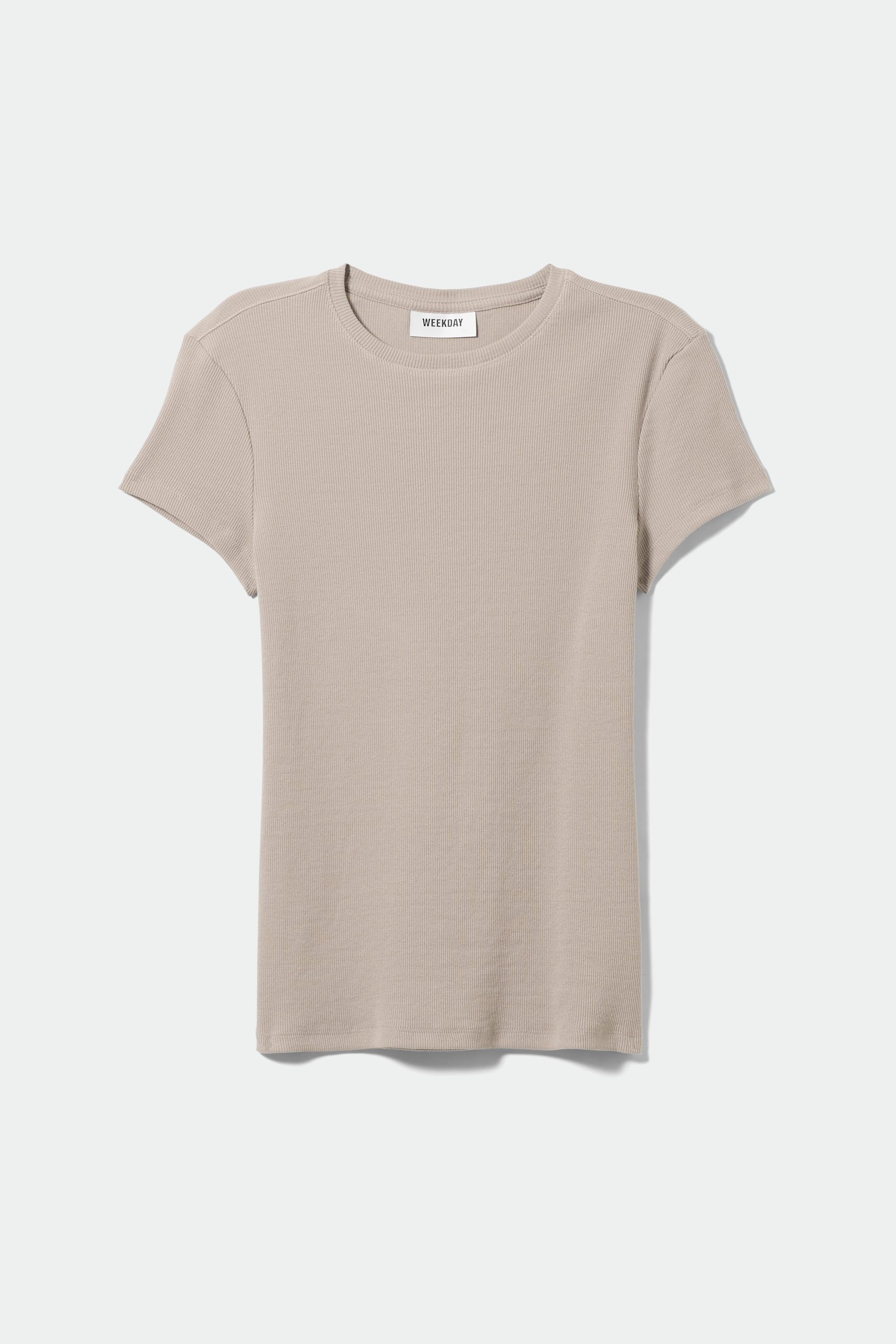 Beige - Enges, geripptes T-Shirt - 0