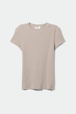 Beige - Enges, geripptes T-Shirt - 0