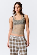 Beige - Neckholder-Top aus wirbeliger Spitze - 1