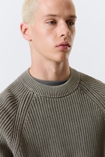 Washed Dark Grey Melange - Relaxed Knitted Cotton Sweater - 1