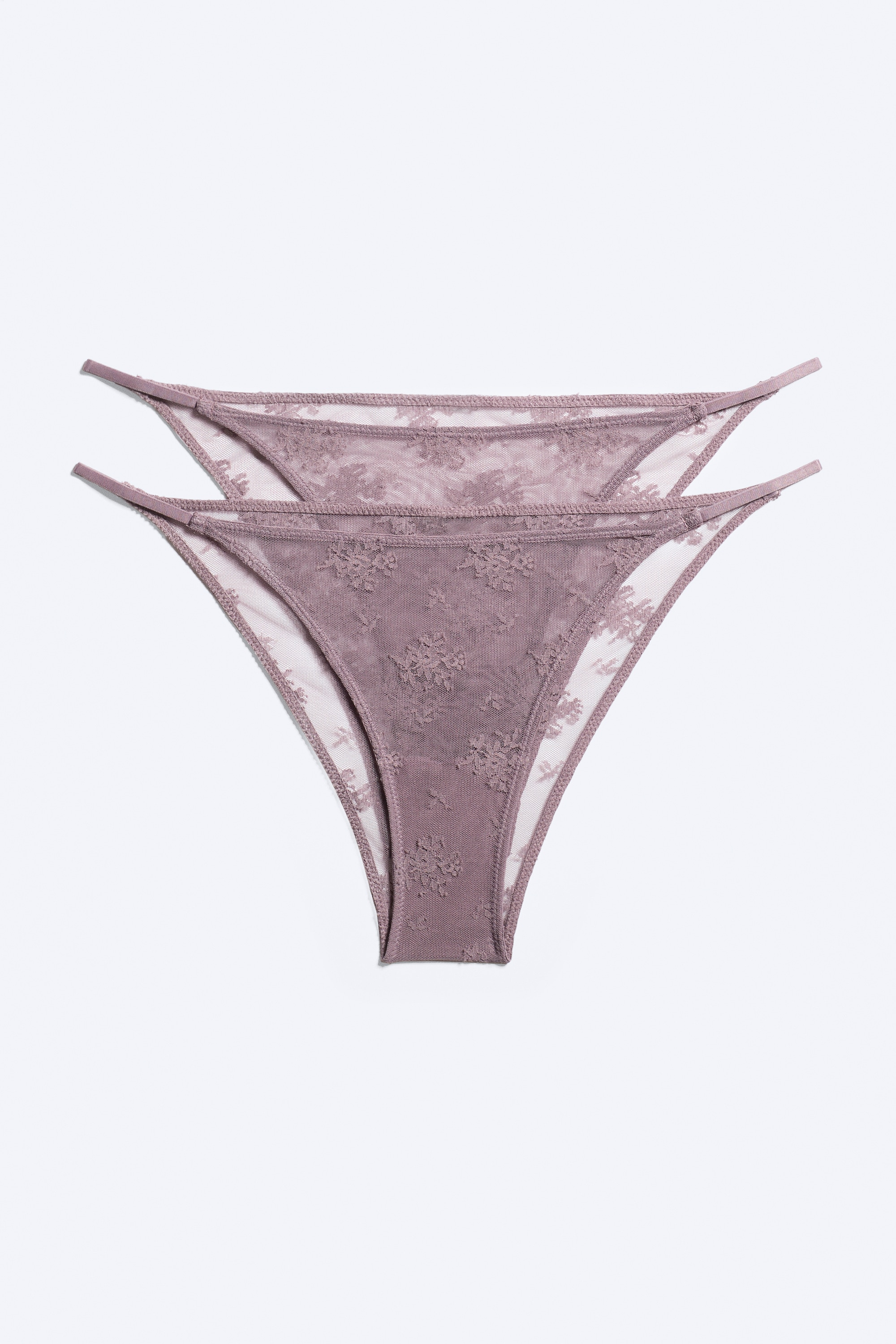 Koronkowe figi tanga 2-pak - Dusty Lilac/Biały
