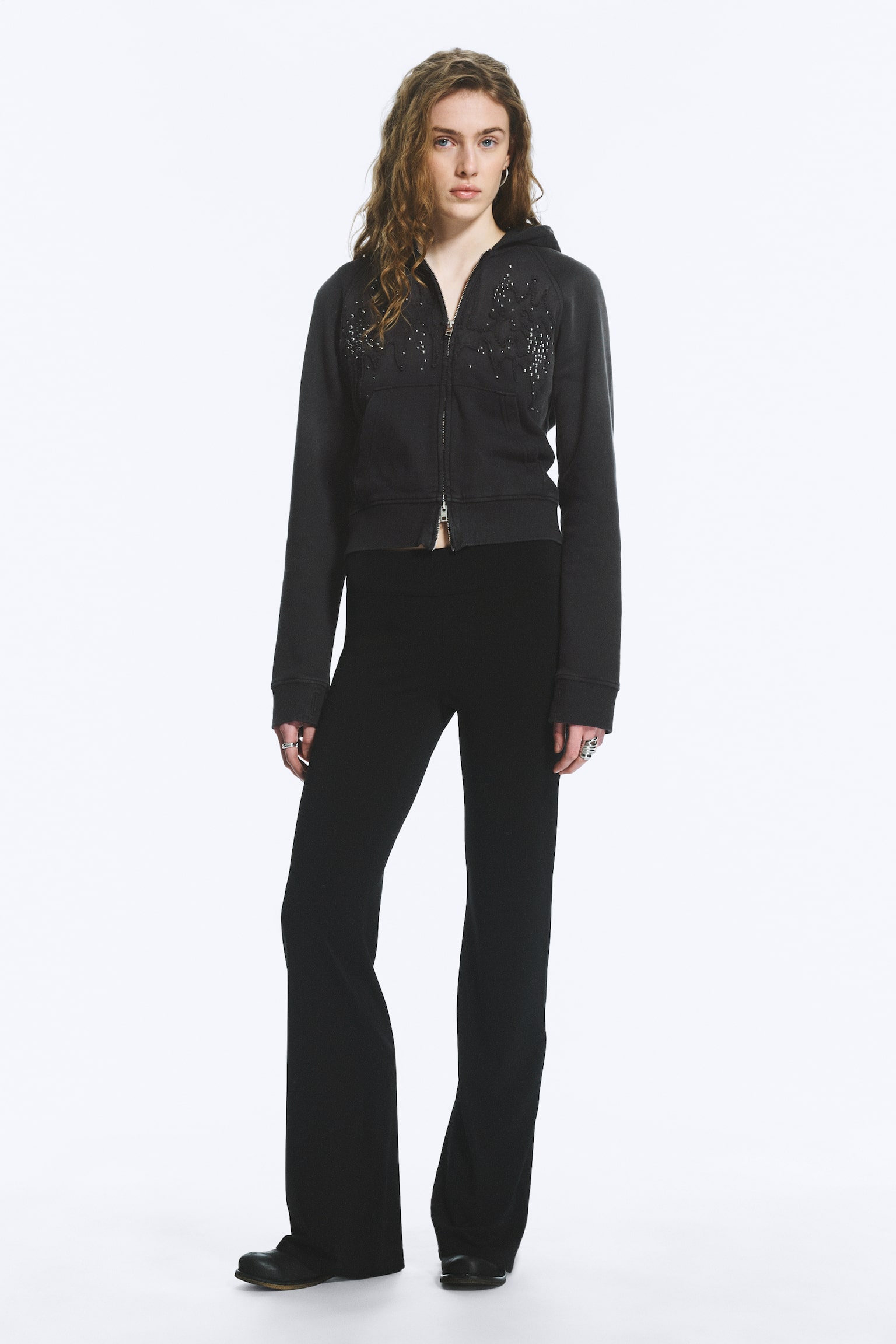 Dżersejowe spodnie Low Rise Bootcut - Czarny - 1