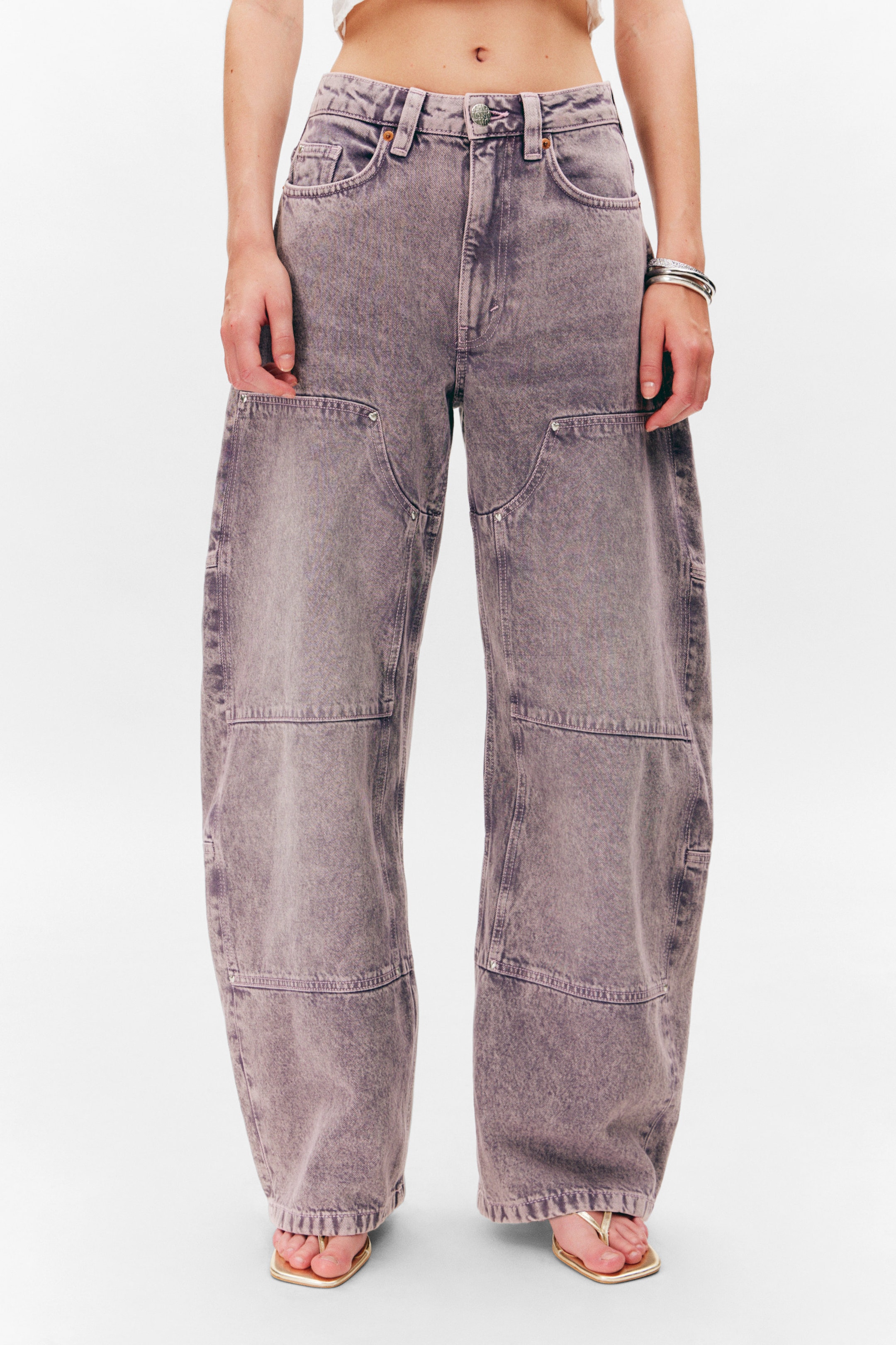 Dusty Purple - High Waisted Barrel Leg Jeans - 2