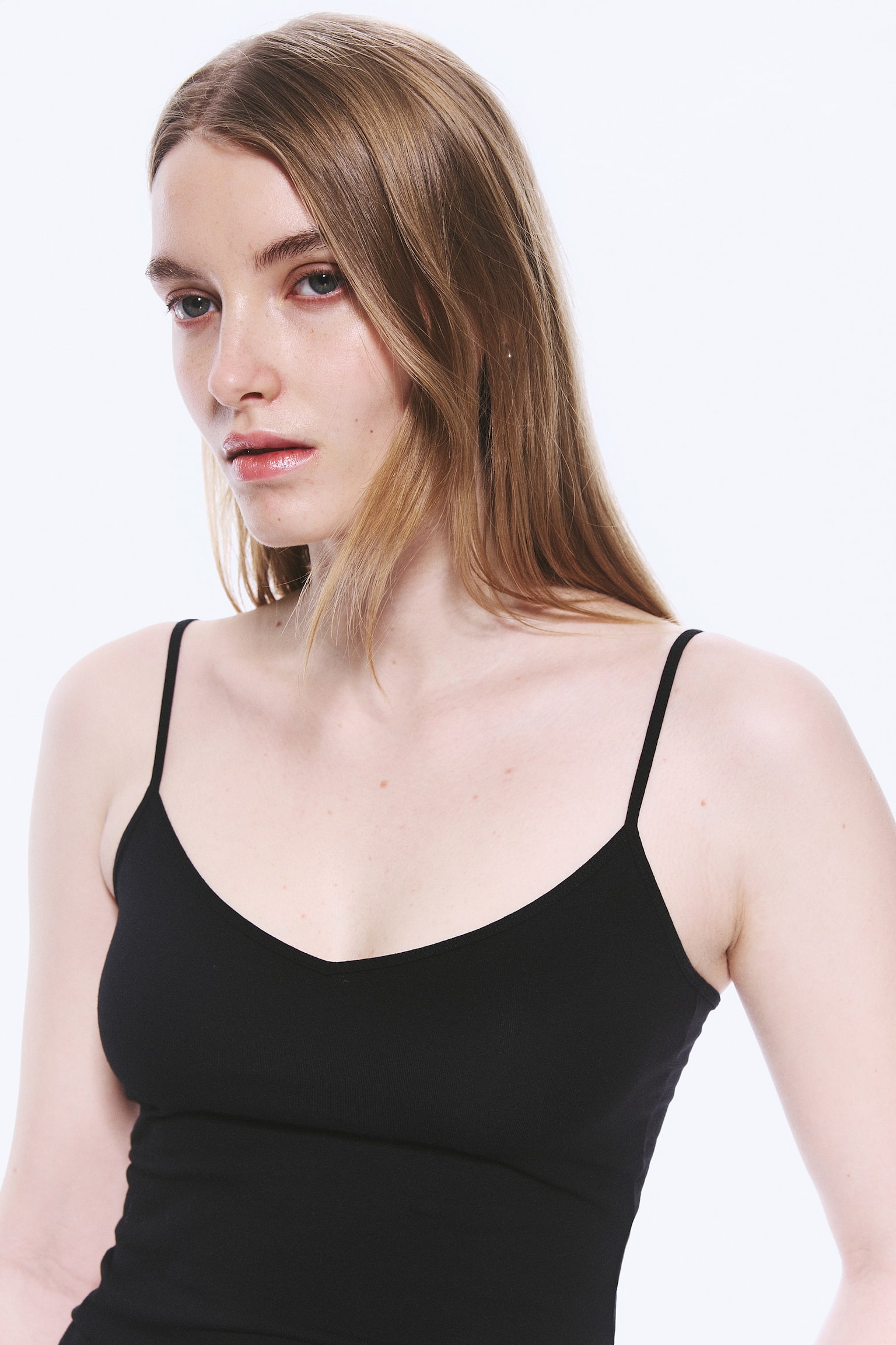 Bawełniany podkoszulek z dekoltem w serek 2-pak - Czarny/Jasny zakurzony róż/Czarny/Biały - 3