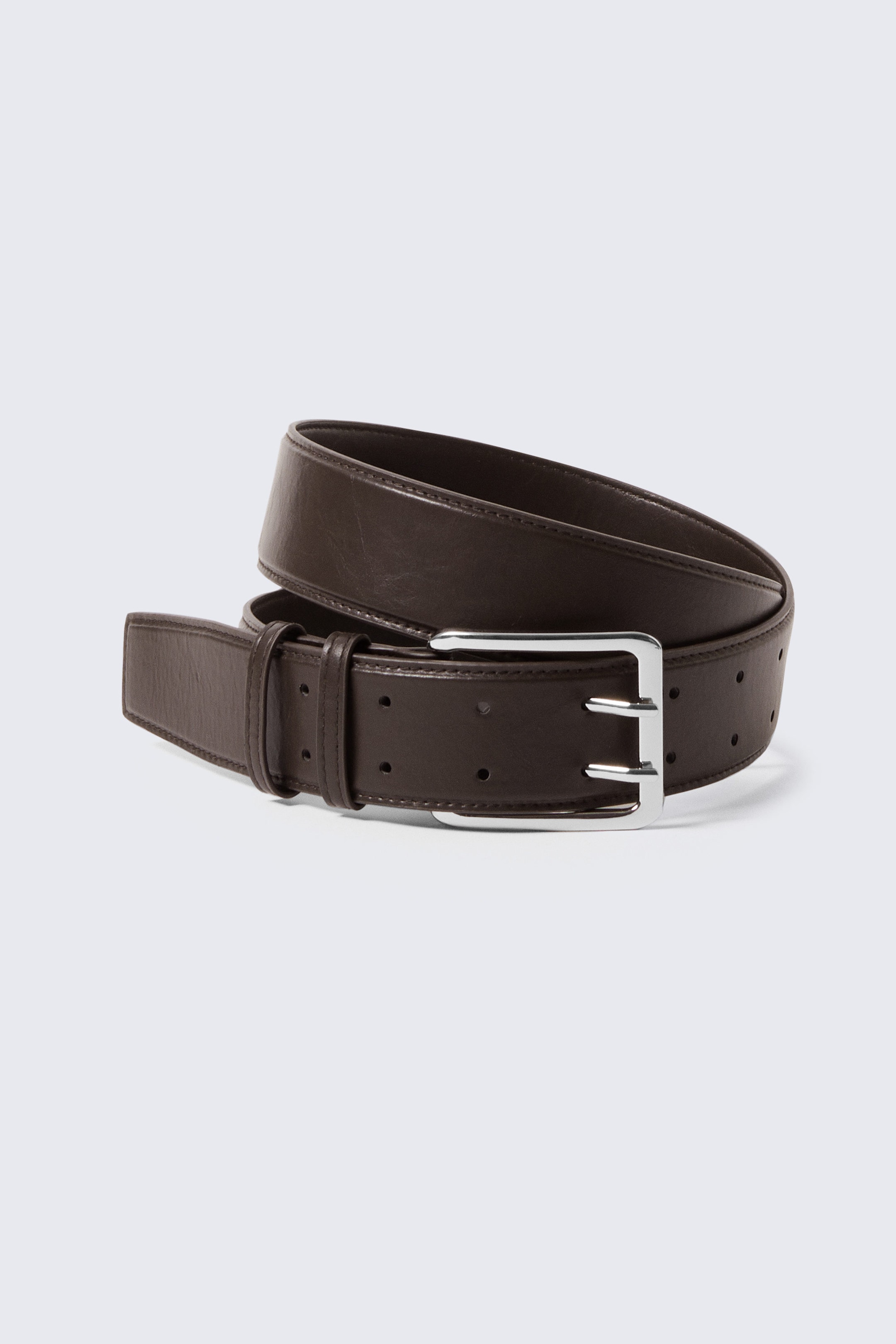 Dark Brown - Double Prong Faux Leather Belt - 0