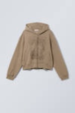 Dunkelbeige - Schwerer Zip-Hoodie mit Print im Boxy-Fit - 0