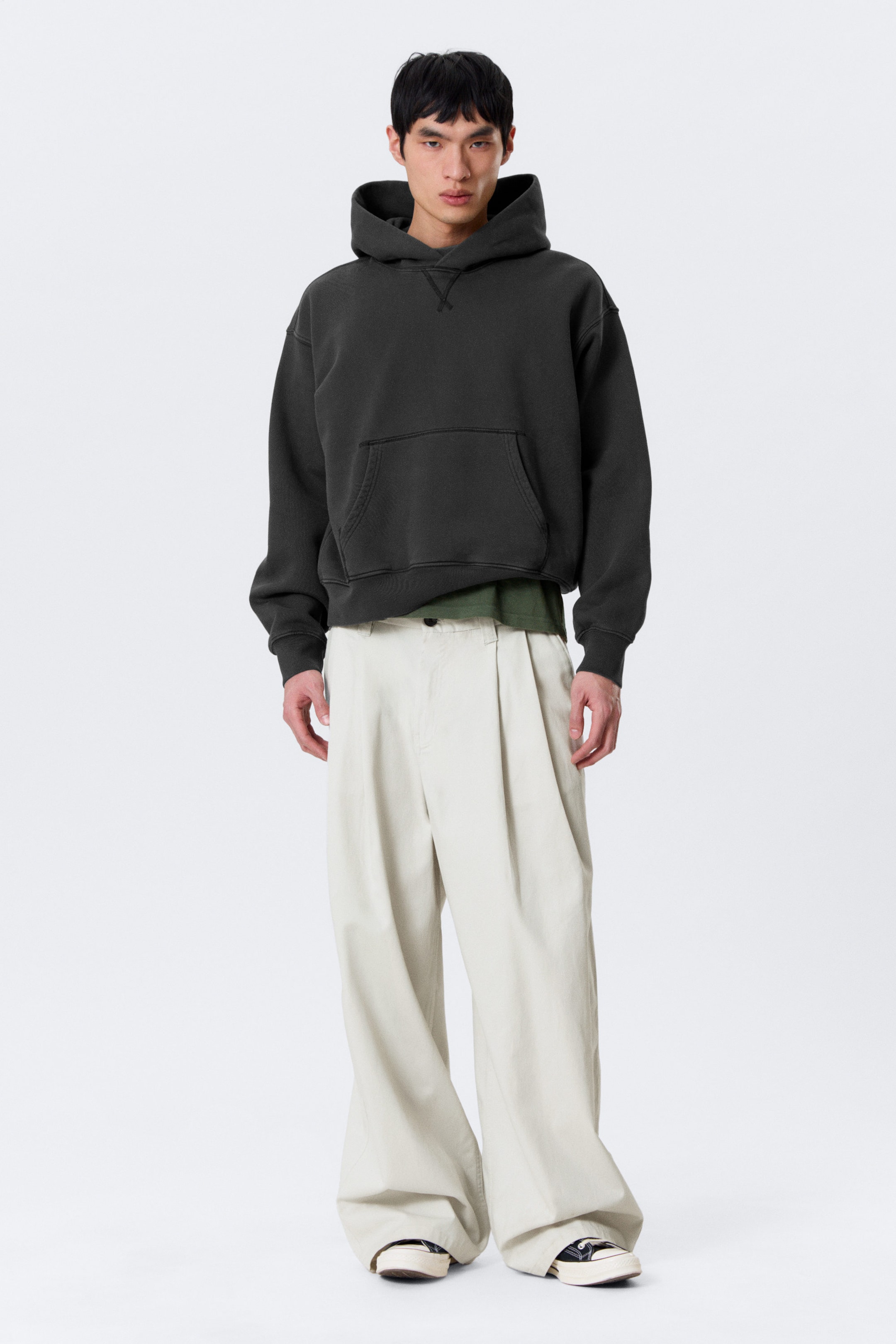 Washed Black - Boxy Cotton Fleece Hoodie - 2