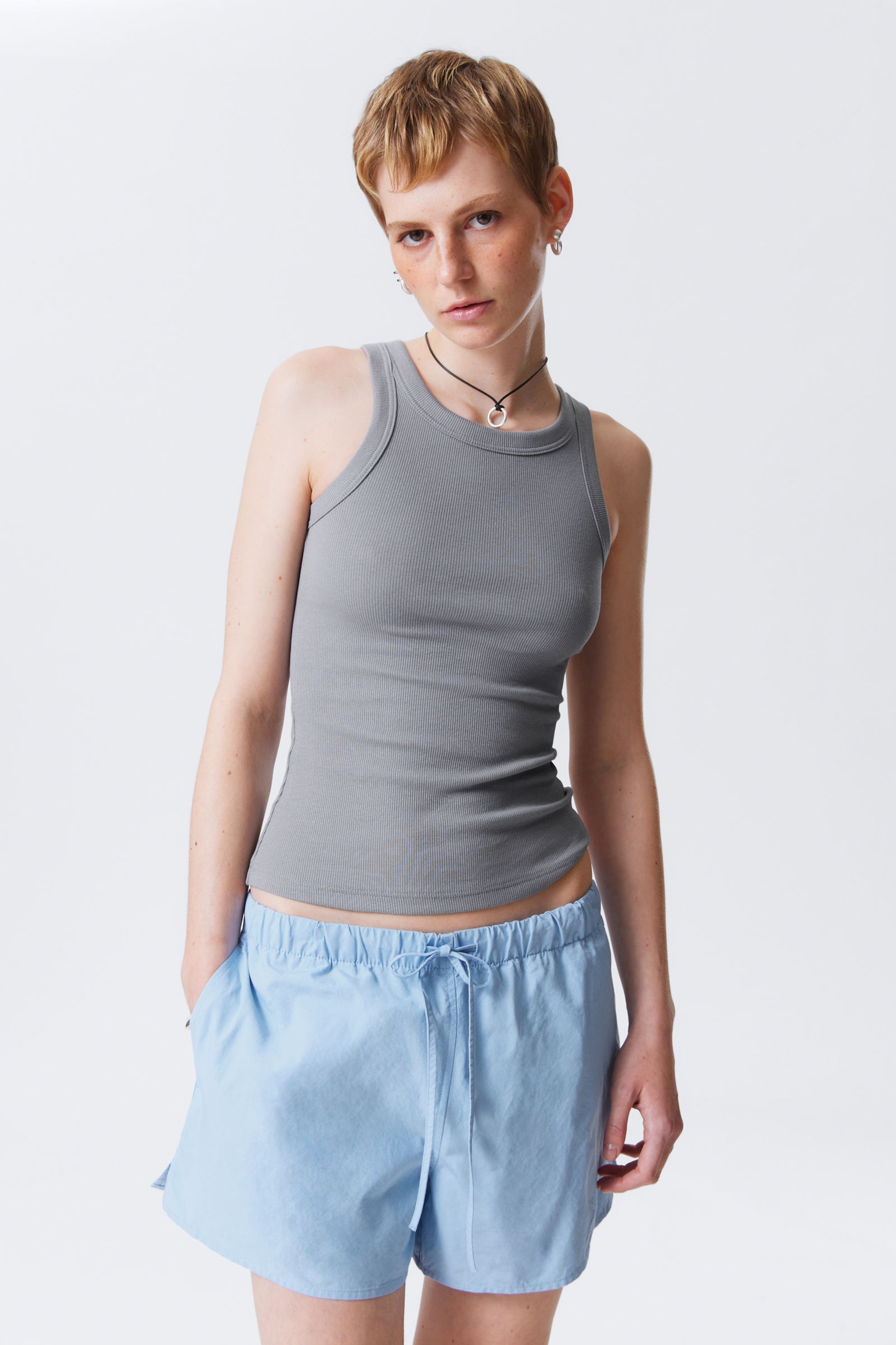 #7F8086 - Fitted Rib Tank Top - 1