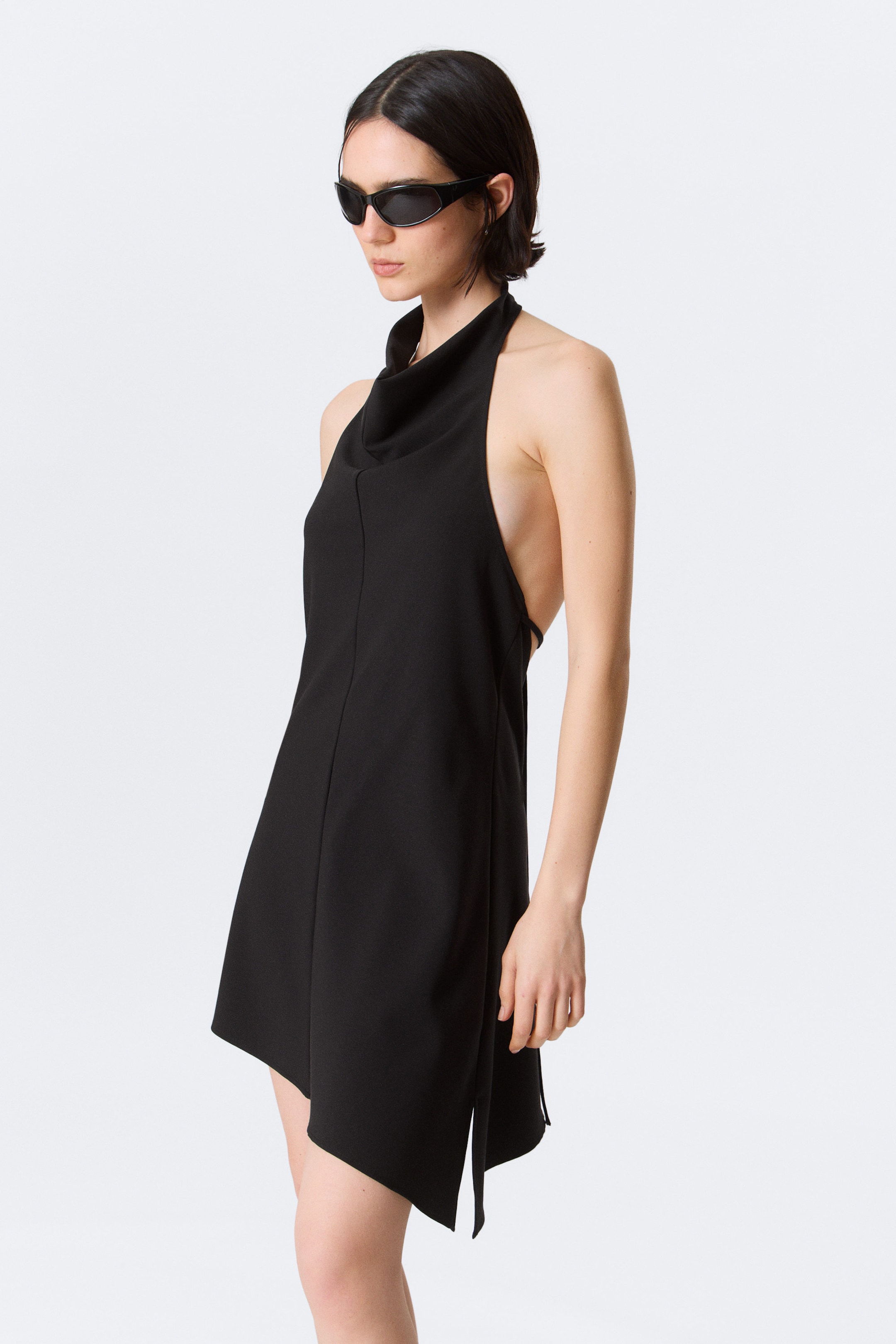 Black - Draped Halter Cowl Neck Midi Dress - 2
