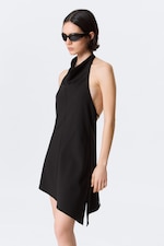 Black - Draped Halter Cowl Neck Midi Dress - 1