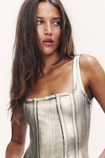 Silber/Gold beschichtet - Korsett-Top aus beschichtetem Denim - 1