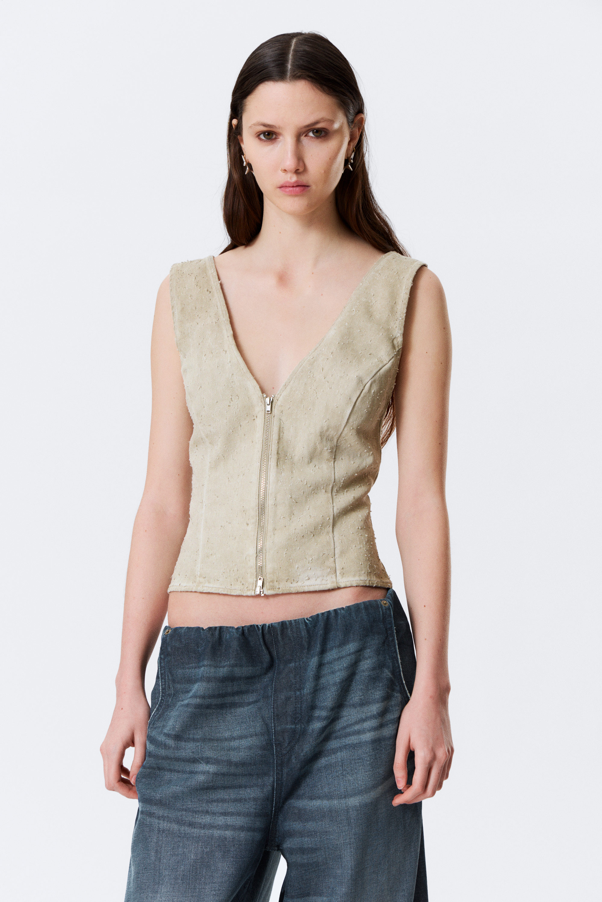 sleeveless v-neck zip top - Light Mole | Weekday EU