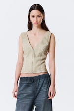 Light Mole - Sleeveless V-Neck Zip Top - 0