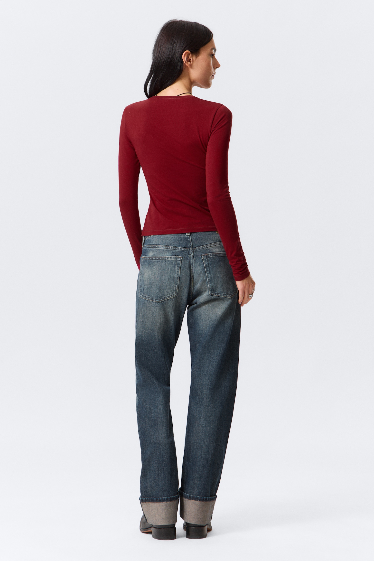 Slim Fitted Long Sleeve - Dark Red/Dark Brown/White/Black/Dark Dusty Blue/Dark Khaki Green/Bright Orange - 4