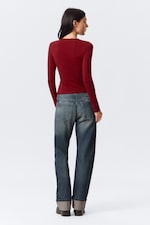 Dark Red - Slim Fitted Long Sleeve - 2