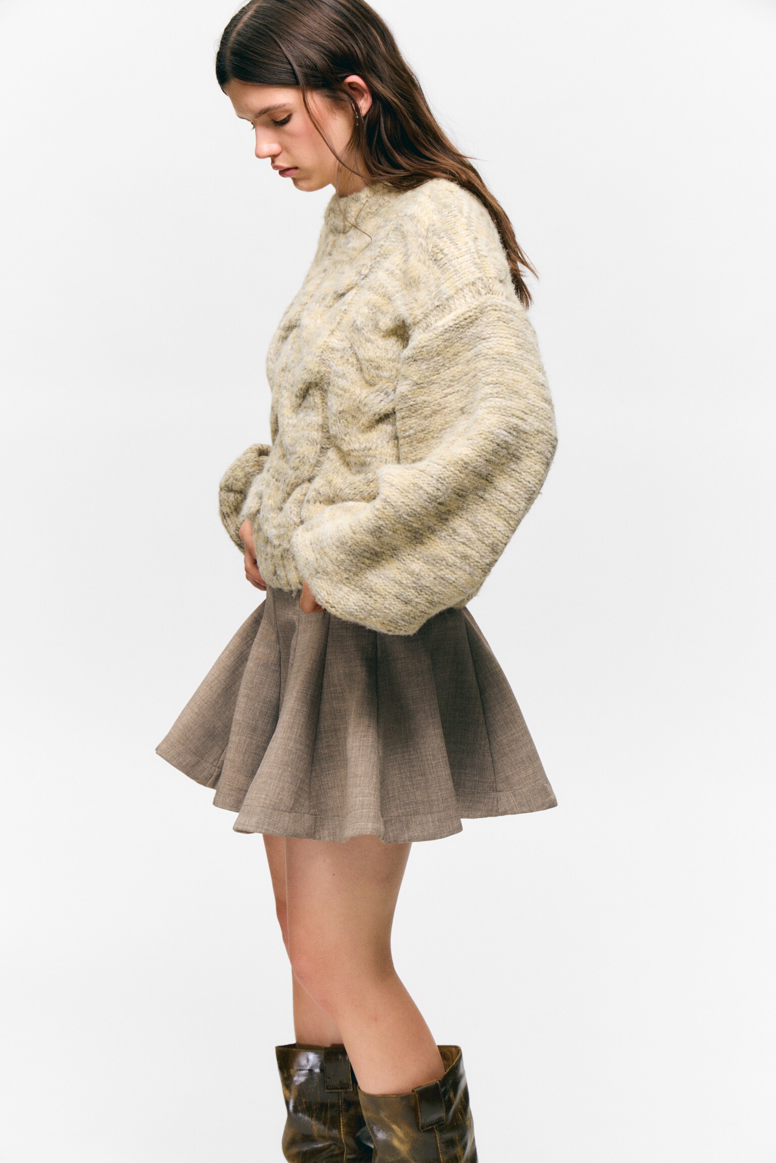 Pull en maille torsadée épaisse - Mélange jaune poussiéreux - 7