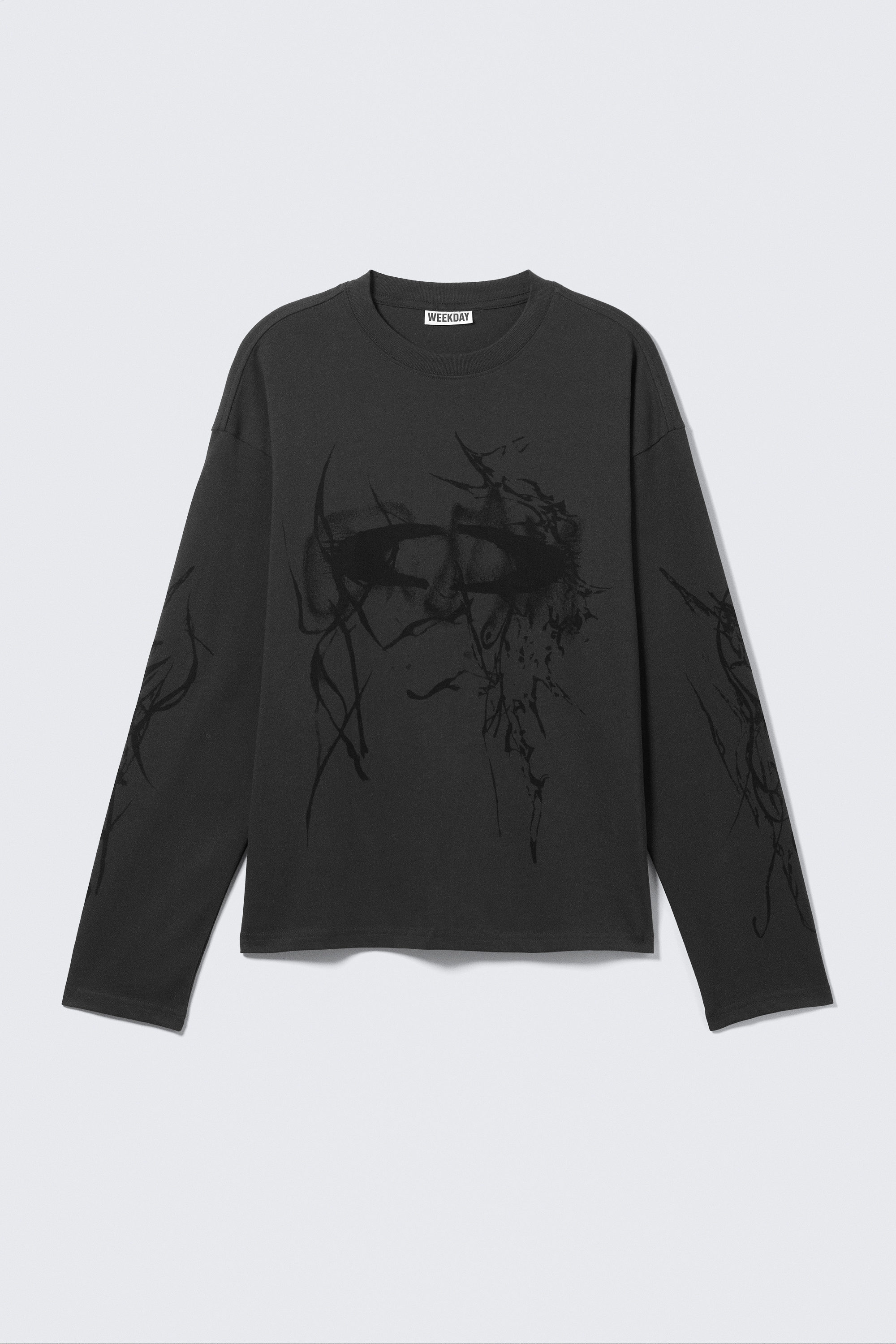 Dark Grey - Big Mess - Great Boxy Graphic Long Sleeve T-shirt - 1