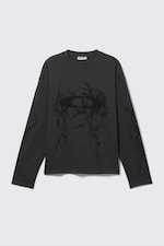 Dark Grey - Big Mess - Great Boxy Graphic Long Sleeve T-shirt - 0