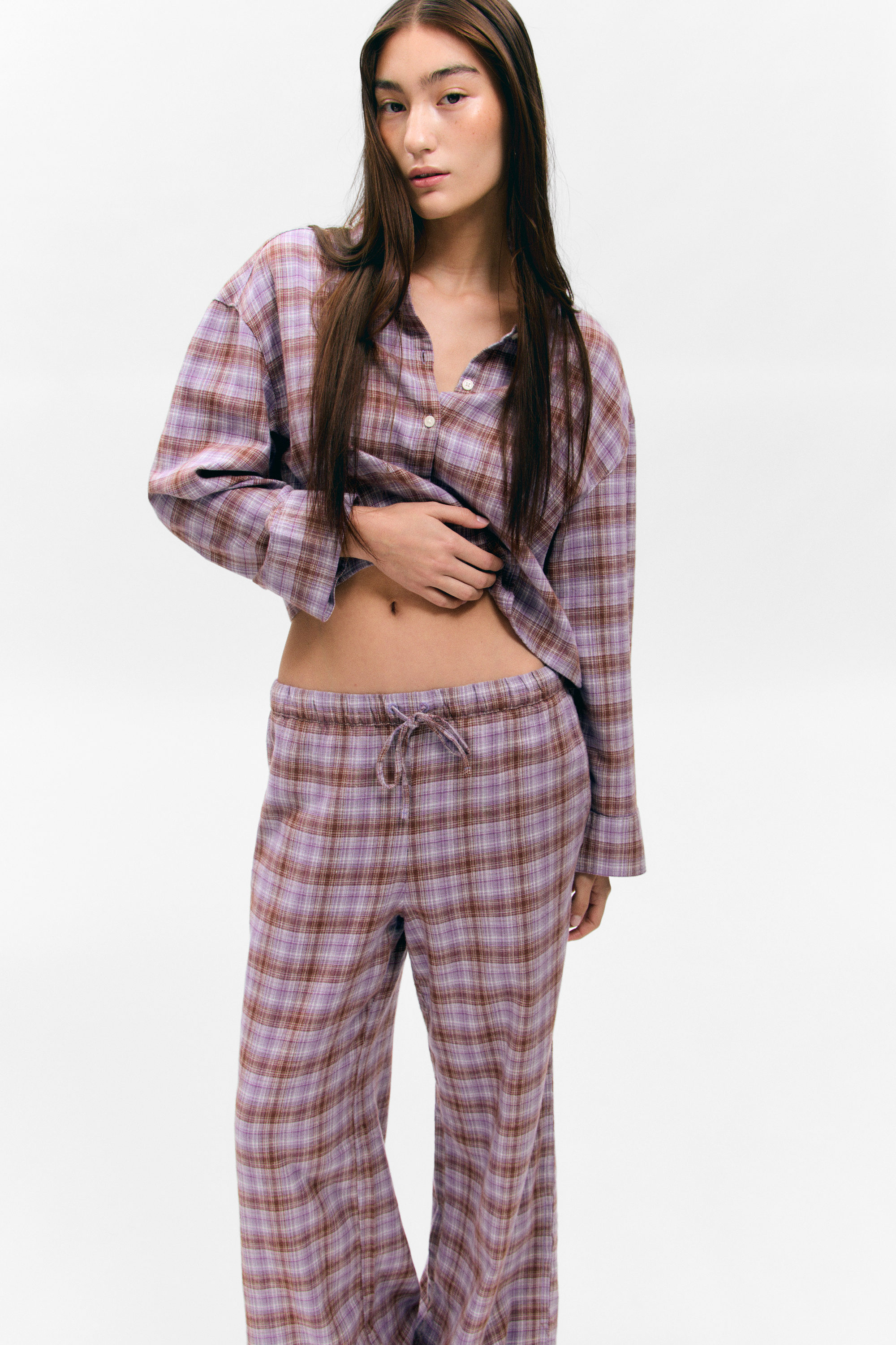 Lila kariert - Flanell-Pyjamahose - 1